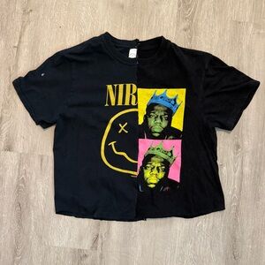 NIRVANA Black Crop Top with Pink and Blue Accents